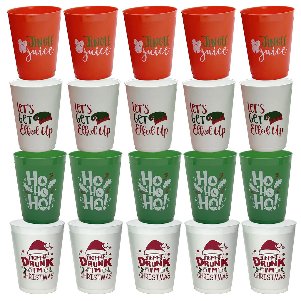 Hot 12-20PCS Unique Letter Design Plastic Christmas Cup, 16 Ounce Reusable Cup for Home Holiday Party Decoration Zpaxo as show 20pcs