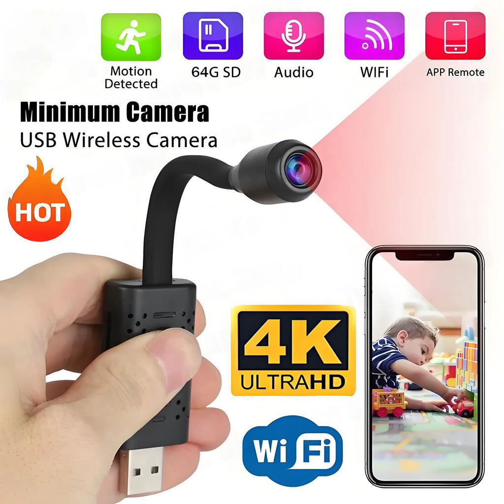 4K USB Surveillance Wifi Cameras Mini Flexible Lens Cable Motion