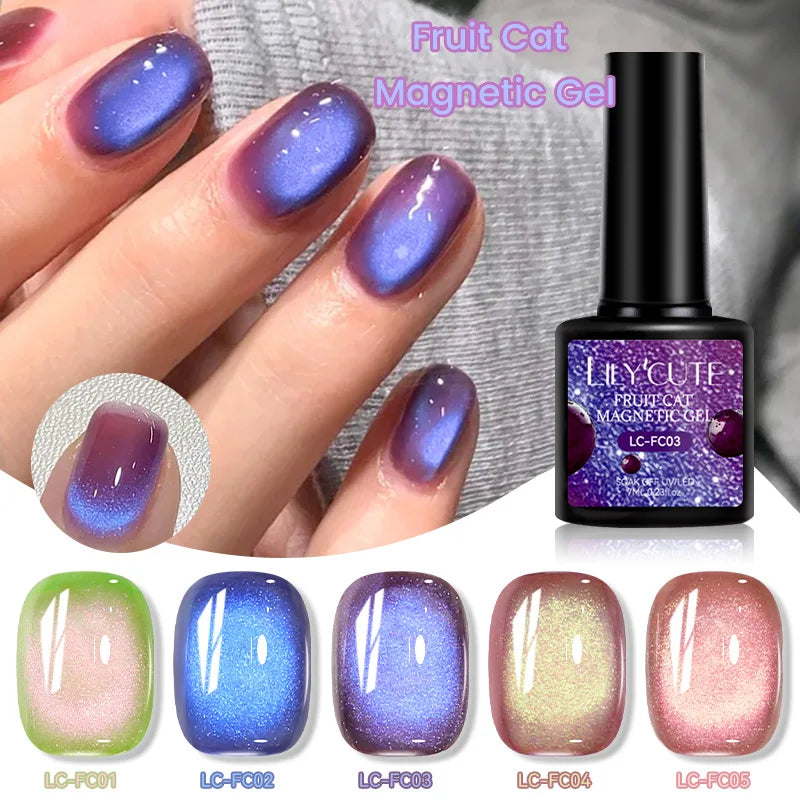 Fruit Cat Magnetic Nail Gel Polish Semi Soak Off Colorful Glass Bead