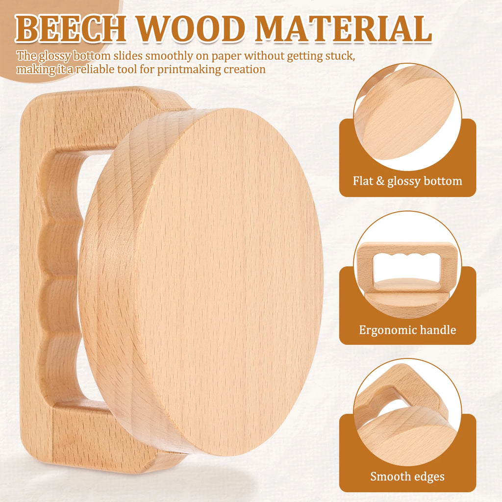 Wood Block Printing baren Bamboo and Wood Baren for Printmaking with Comfortable Ergonomic Handle - Linocut Block Printing - Bar Zpaxo