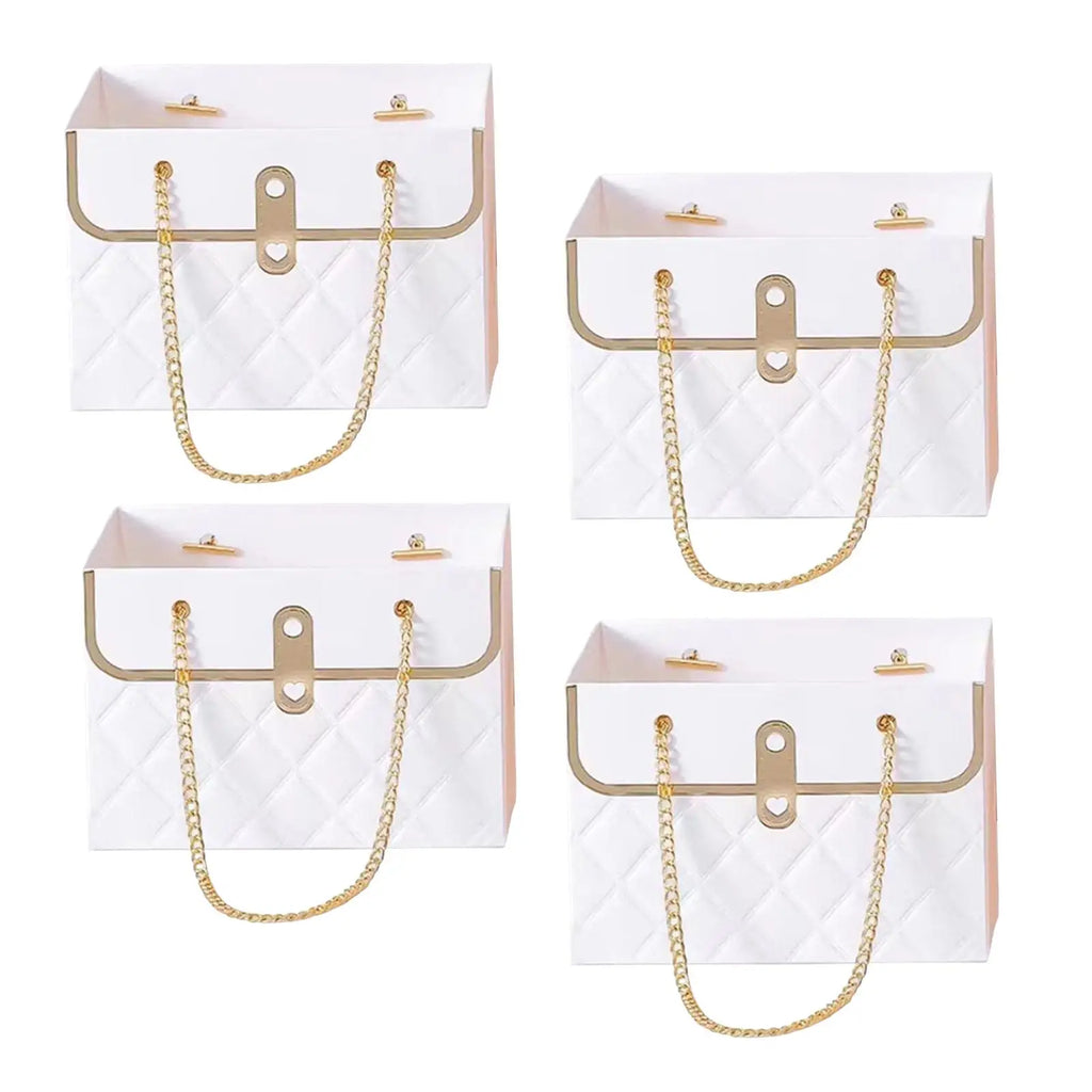 Paper Bouquet Packaging Box Decorative Handle Wrapping Bag Portable Zpaxo White