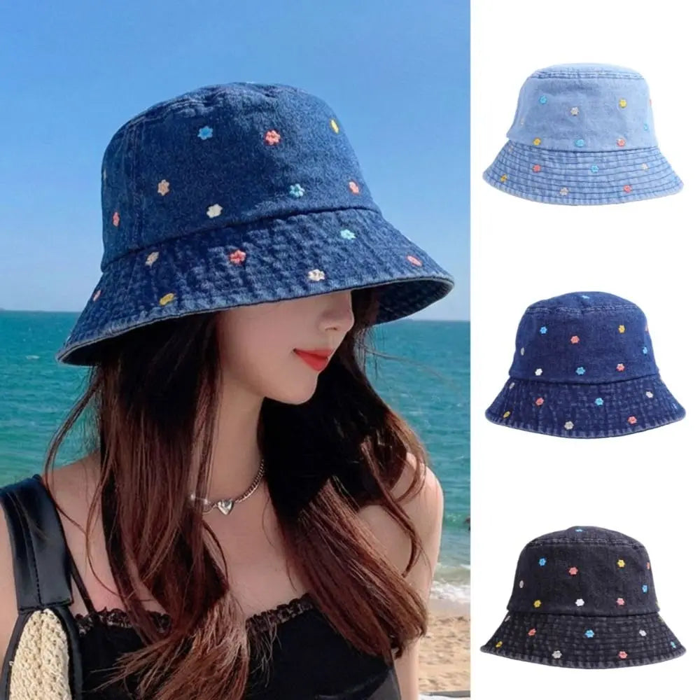 New Sun Protection Flower Embroidery Cowboy Hat Windproof Retro Big Brim Sun Hat All-match Sun Cap Spring Zpaxo