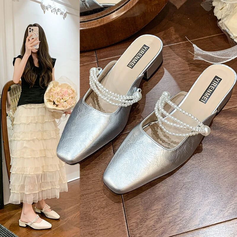 2026 Square Head Heel Women's Summer Outdoor Half Slippers Rubber