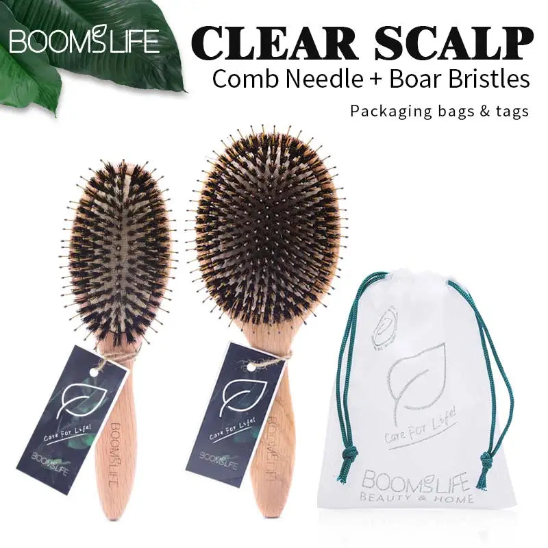 Boar Bristle Hair Brush Women Scalp Massage Brush Wood Comb For Hair Detangling OAK Wooden Hair Brush Barber Zpaxo