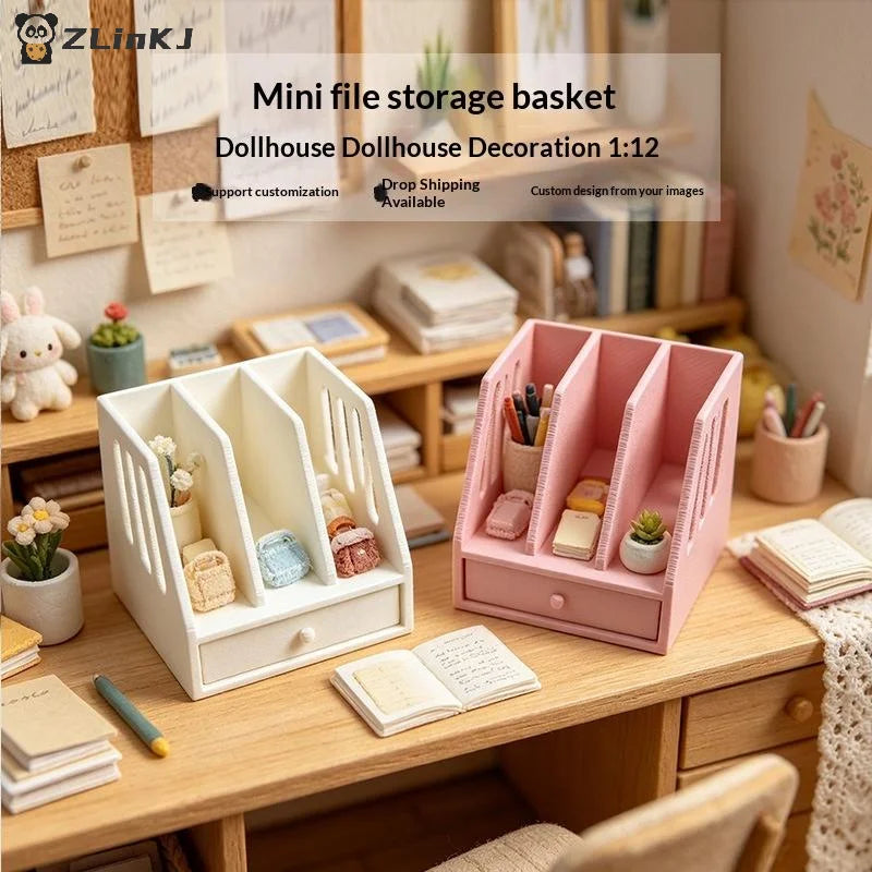Miniature Desktop Storage File Basket 1 12 Dollhouse Mini Cabinet Zpaxo