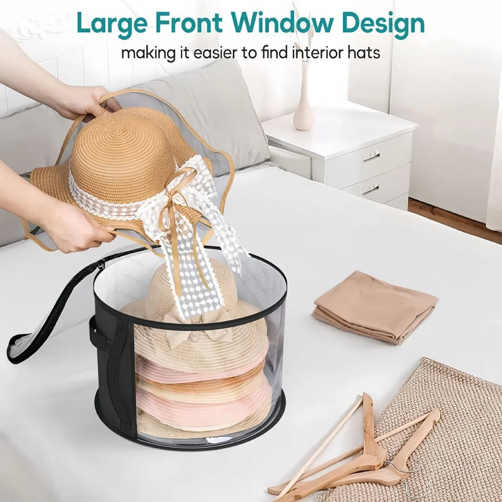 Foldable Round Hat Storage Bag with Handle & Clear Window Hat Storage Bag Zpaxo