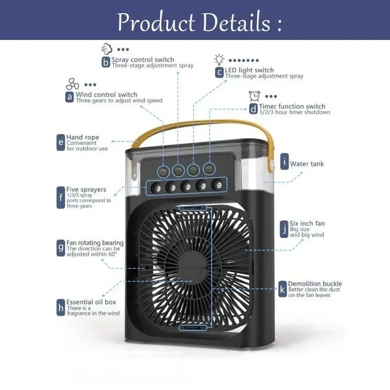 3 In 1 Portable Mini Air Cooler Fan AIr Conditioner LED Night Light Humidifier Adjustable Speed Personal Air Cooler Zpaxo