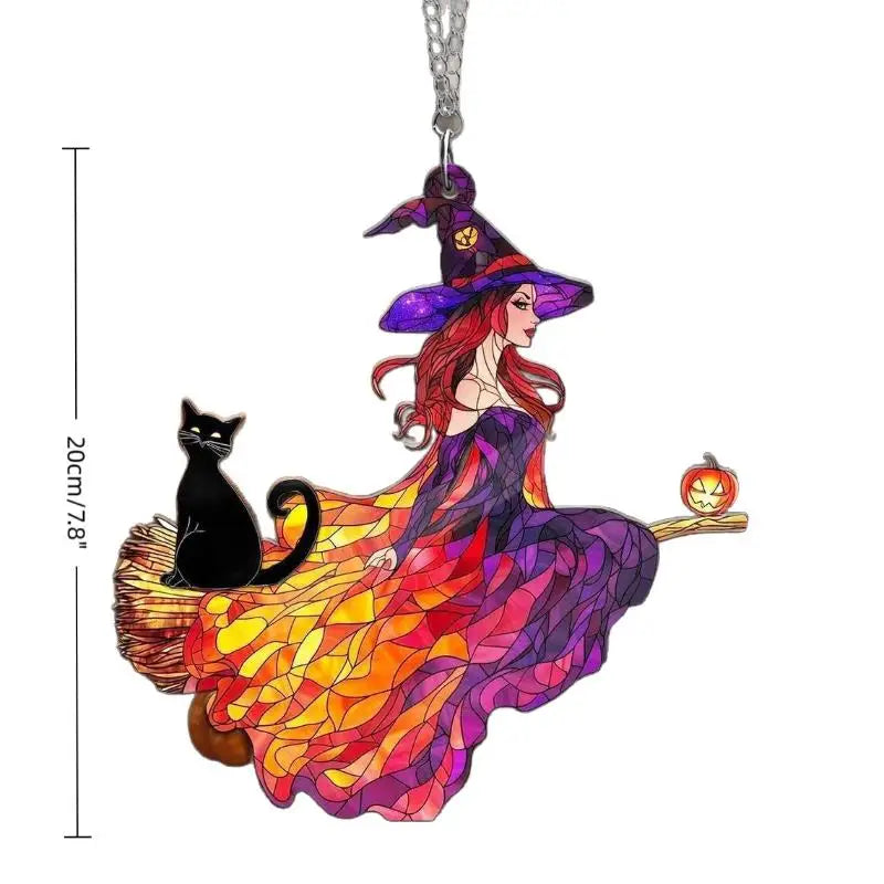 1Pc Halloween Gothic Acrylic Black Cat Suncatcher Window Decoration Wind Chime Hanging Ornament For Home &Party Zpaxo