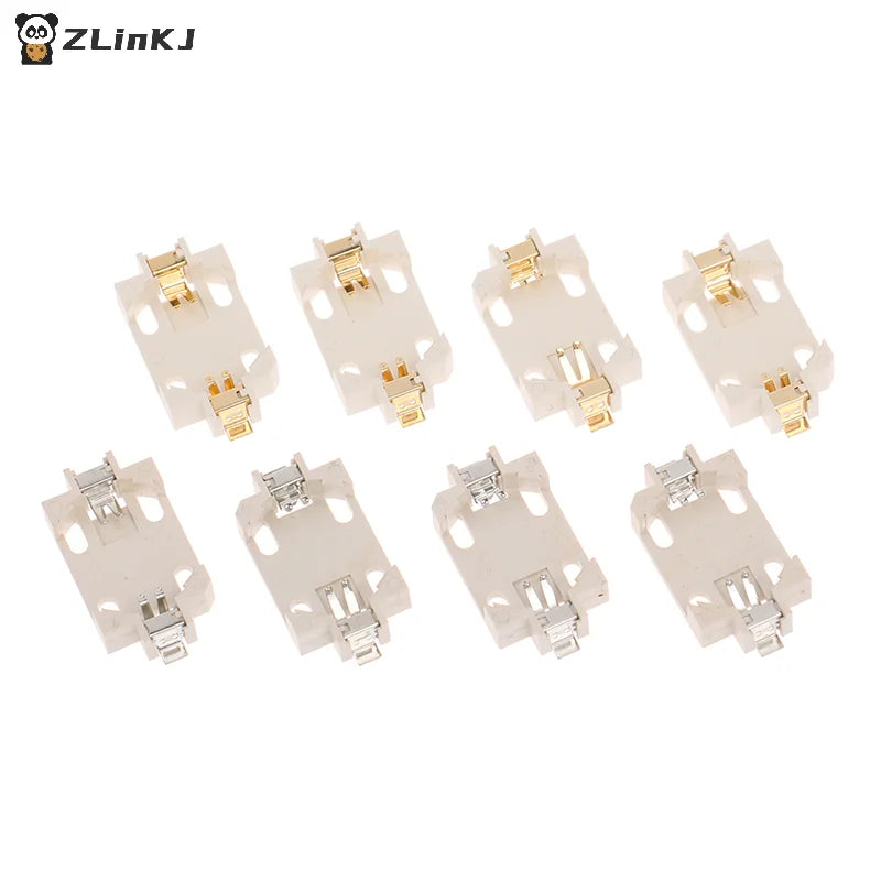 10Pcs White Housing Gold-Plated Tin-Plated Button Battery Holder For CR2032 Cr2025 Bs-6 SMD Button Battery Holder Socket Cases Zpaxo