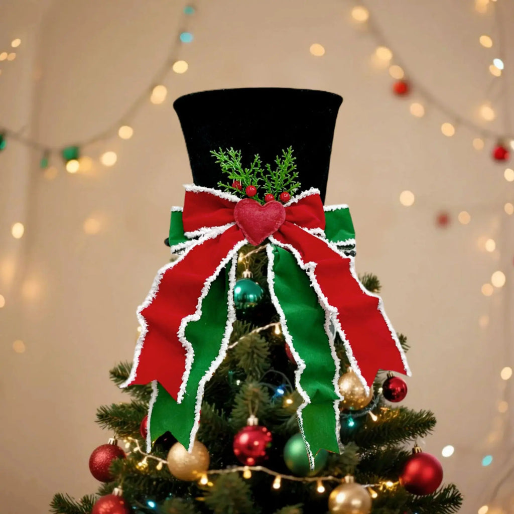 Christmas Tree Topper – Velvet Heart Bow Holiday Ornament
