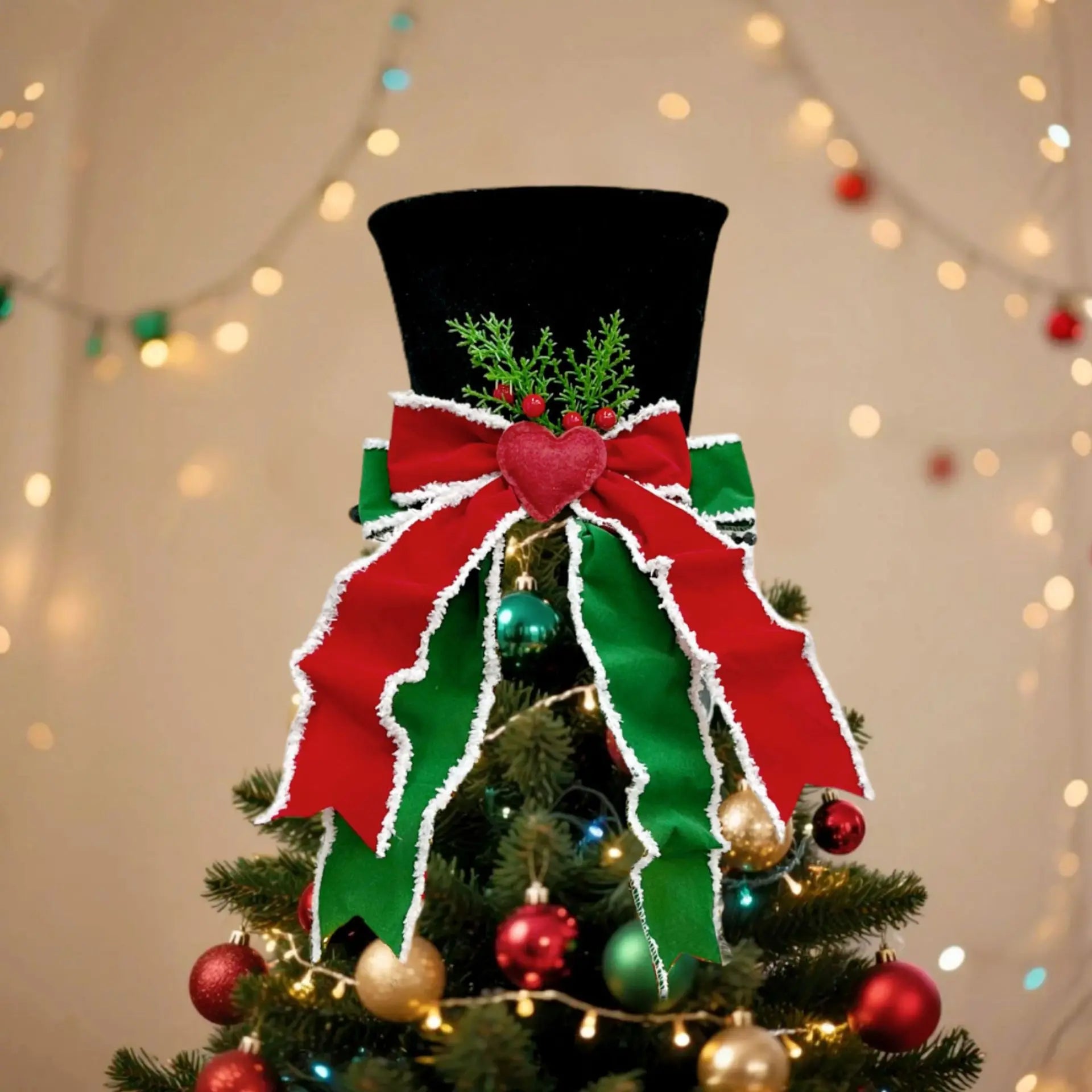 Christmas Tree Topper – Velvet Heart Bow Holiday Ornament