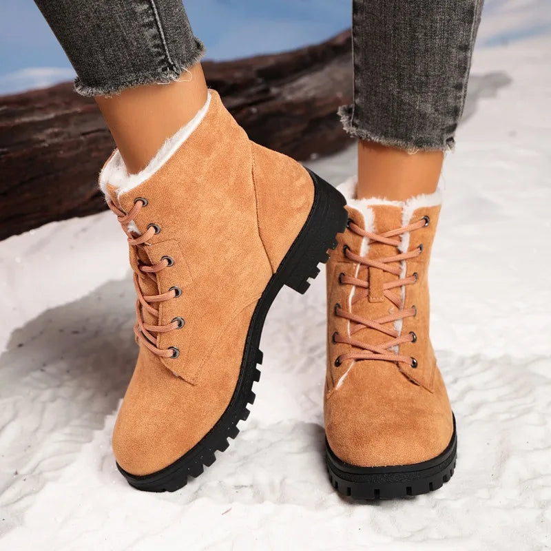 Snow Low Heels Short Boots Women Platform Ladies Shoes Plush Keep Zpaxo