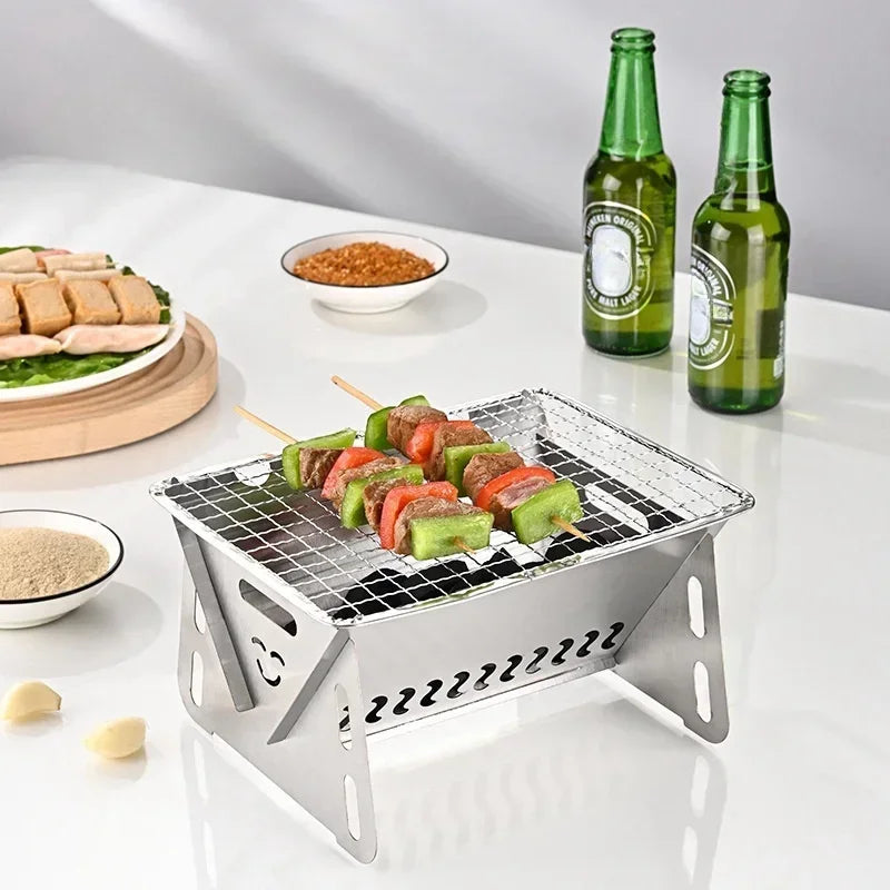 New Mini Outdoor Folding Barbecue Stove Stainless Steel Convenient Card Type Firewood Stove Barbecue Grills Rack Household Stove Zpaxo