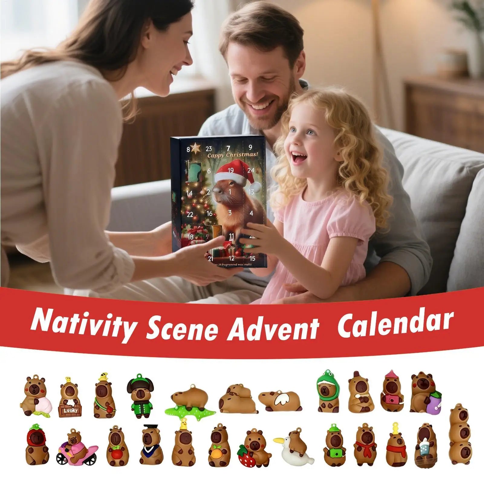 Capybara 3D Christmas Advent Calendar 24 Days Countdown Pendants Home