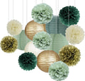 Sage Green Party Decorations Paper Lanterns Pom Poms Tissue Flower