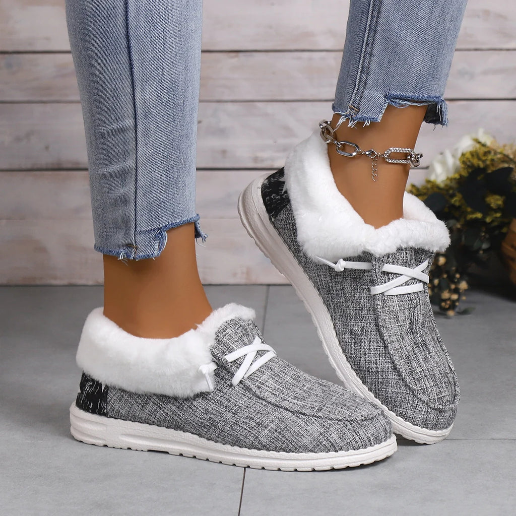 2025 New Women Warm Winter Plush Ankle Boots Boots Solid Round Toe Sports Shoes Flats Loafers Female Casual Cotton Shoes Ladies Zpaxo GRAY 43