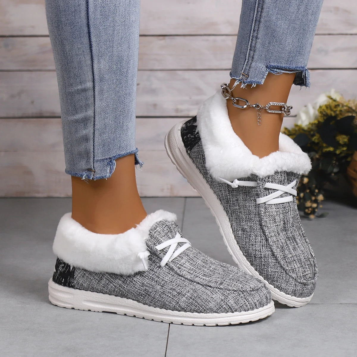 2025 New Women Warm Winter Plush Ankle Boots Boots Solid Round Toe Sports Shoes Flats Loafers Female Casual Cotton Shoes Ladies Zpaxo GRAY 43