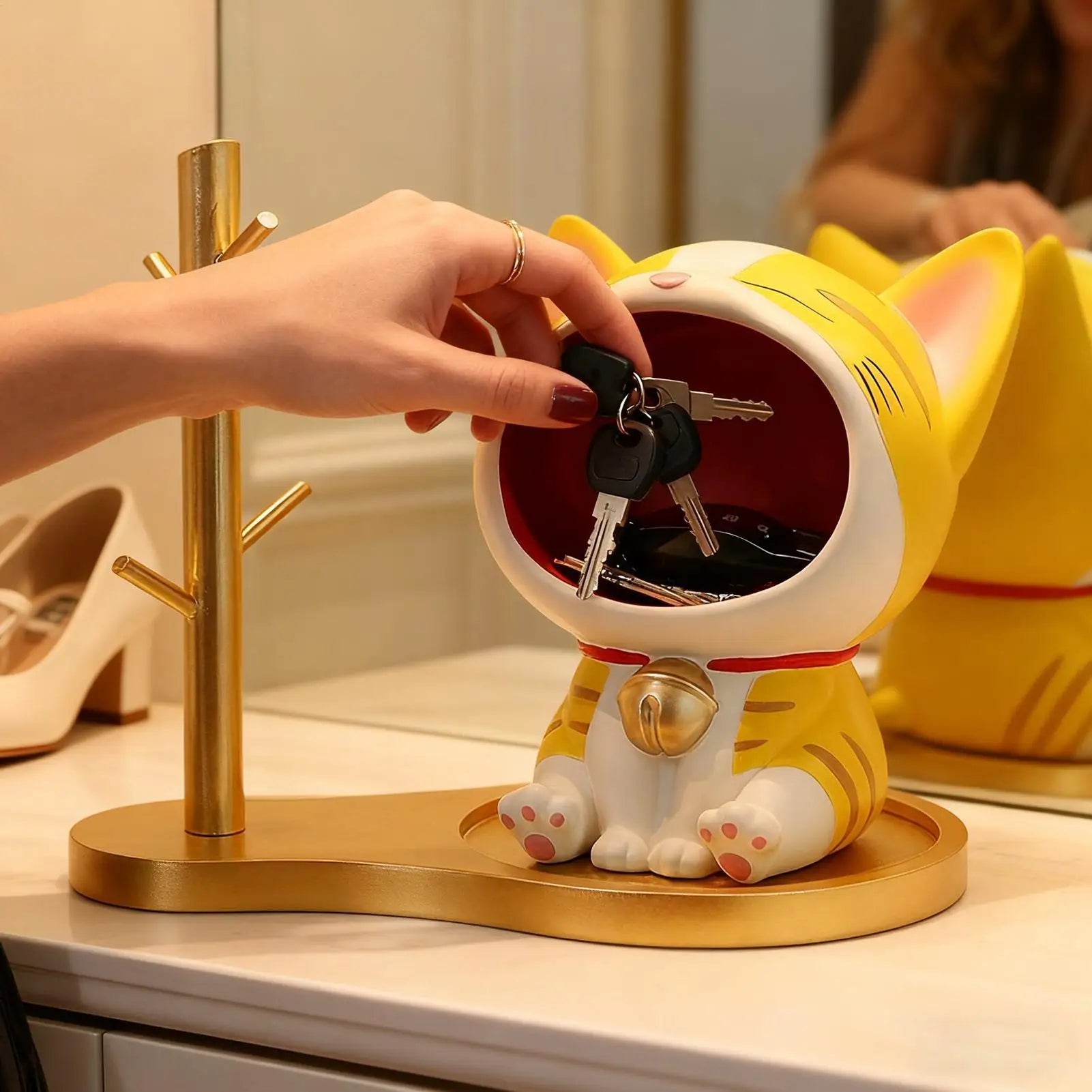 Cat Candy Dish Resin Cat Statue For Good Luck Key Dish Entryway Table Home Living Room Bedroom Cabinet Trinket Candy Zpaxo