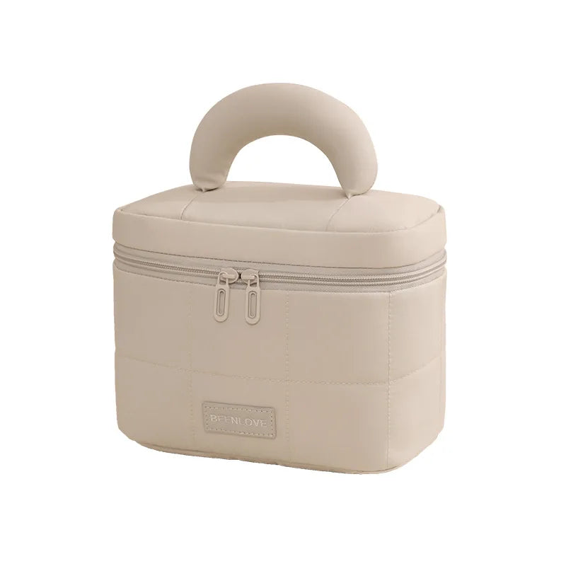 Large Capacity Cloud Open Makeup Bag – Travel Toiletry Organizer Travel Makeup Bag Zpaxo Beige