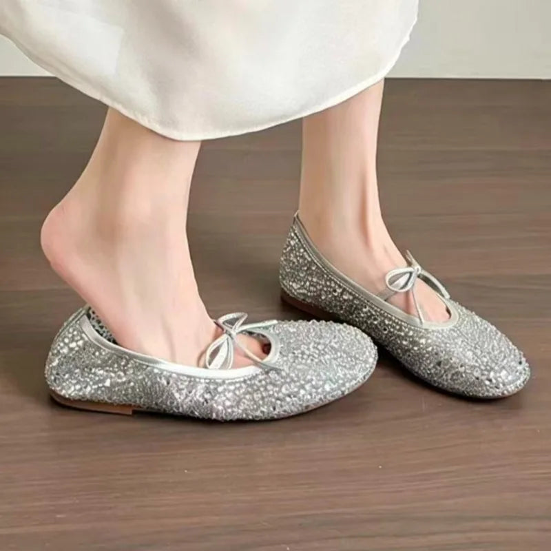 Round Closed Toe Women's Comfortable Lightweight Solid Rhinestone Zpaxo