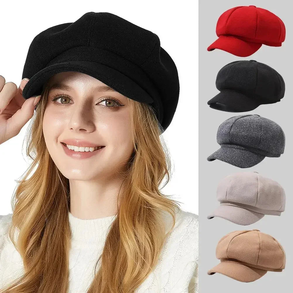 Autumn Winter Hats Women Solid Plain Octagonal Newsboy Cap Men Ladies