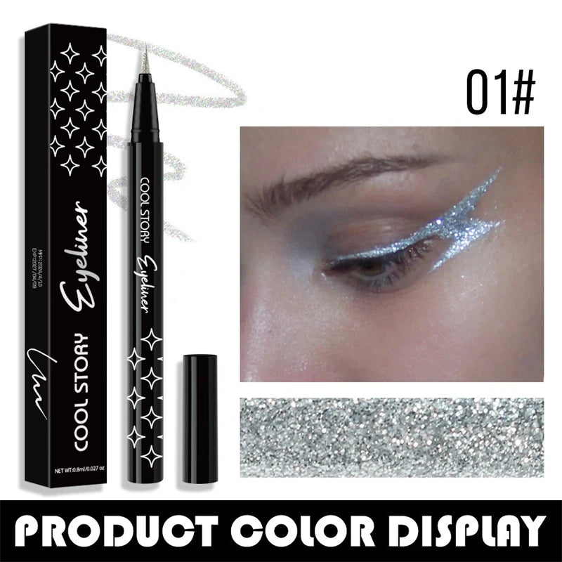 7Colors Glitter Eyeliner Long Lasting Eyeshadow Eyeliner Waterproof Liquid Eyeliner Non-smudge Holiday Parties Makeup Cosmetics Zpaxo 01
