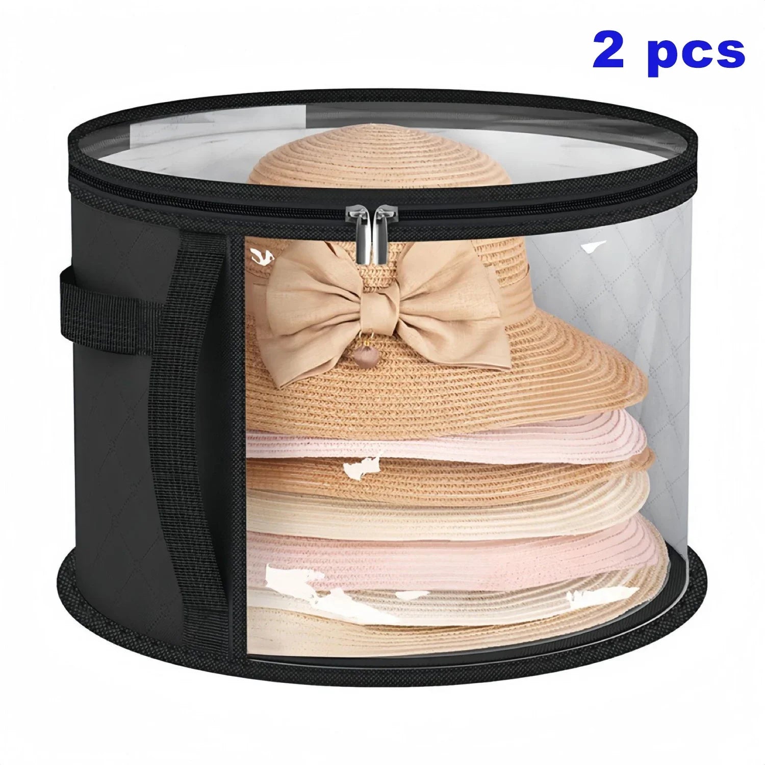 Foldable Round Hat Storage Bag with Handle & Clear Window Hat Storage Bag Zpaxo Black-2PCS