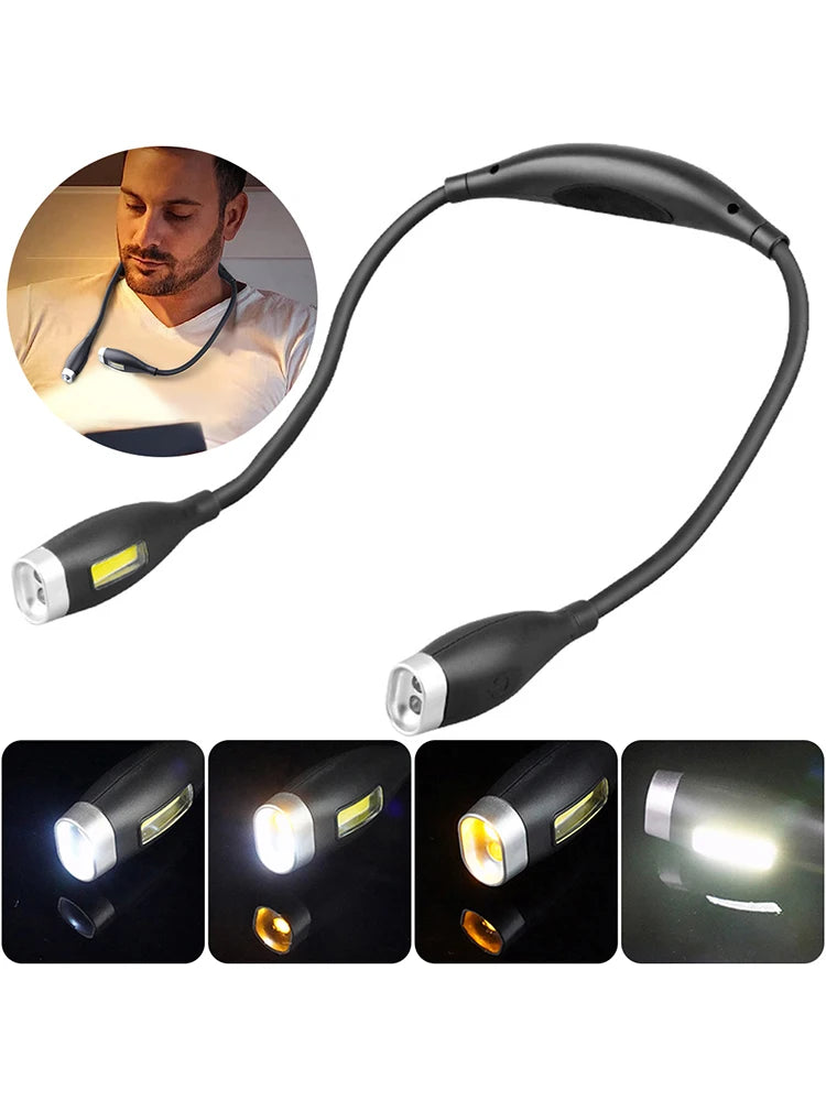 LED Neck Reading Light Bendable Arms Night Flexible Flashlight