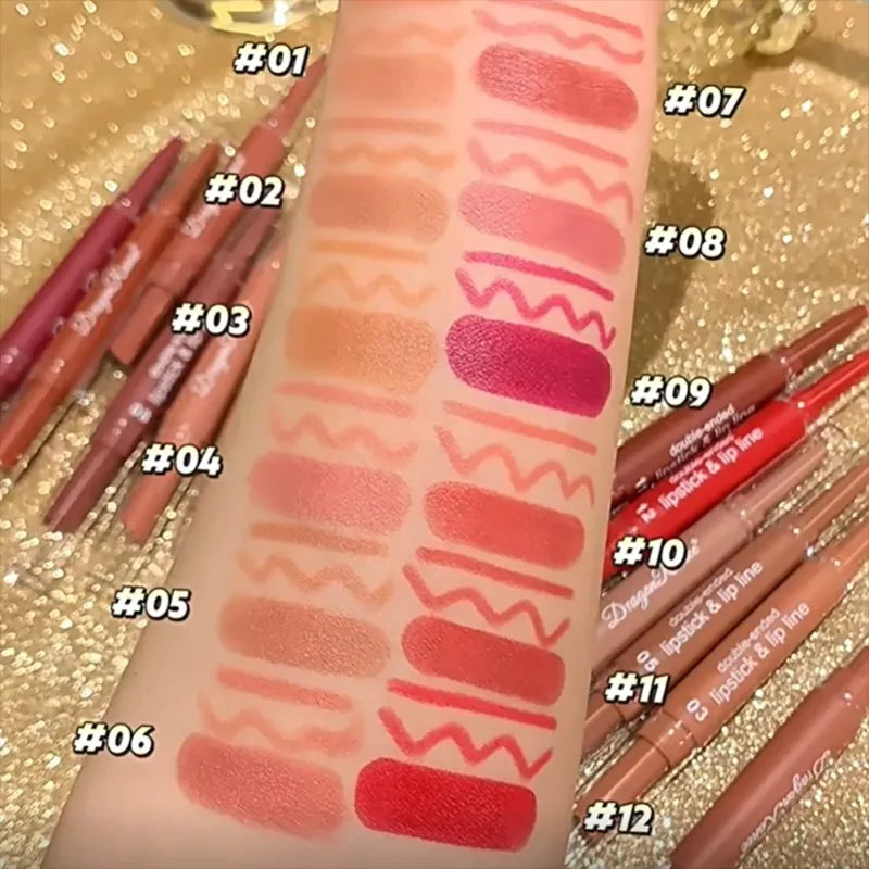 Waterproof Nude Matte Lip Liner Pencil Dual-ended Lipstick Lasting