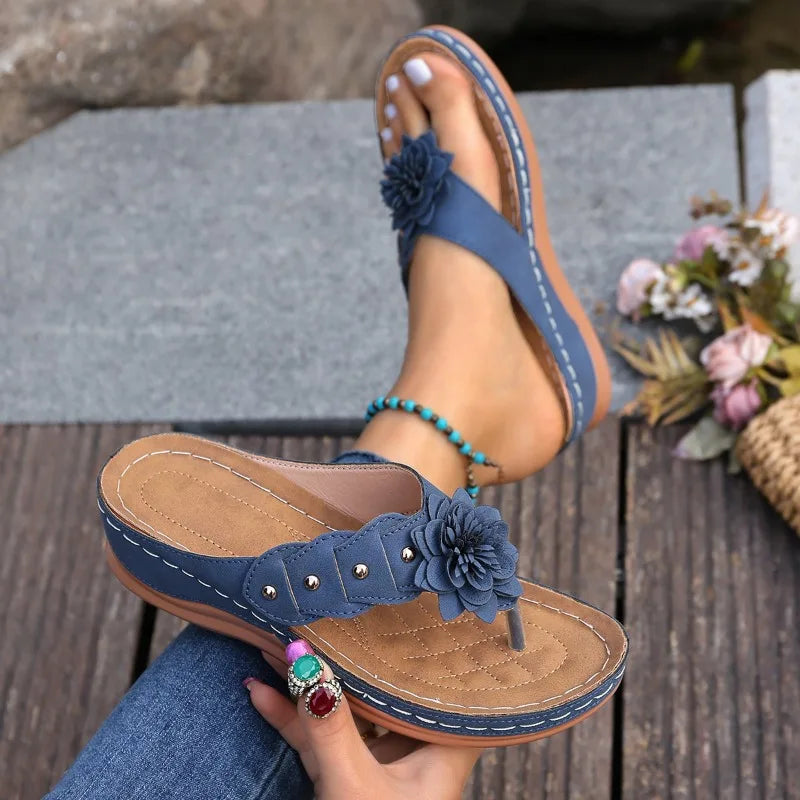 Women Slippers Summer Slides Women Designer Floral Beach Flip-Flops Comfy Slip-On Sandals Versatile Casual Outdoor Shoes Women Zpaxo Blue 37
