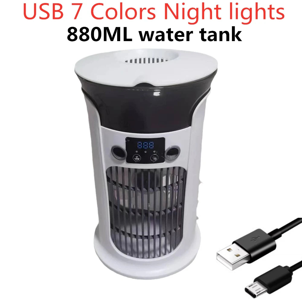 USB Mini Air Cooler Fan – Mist Humidifier & 7-Color Night Lamp Portable Air Cooler Fan Zpaxo