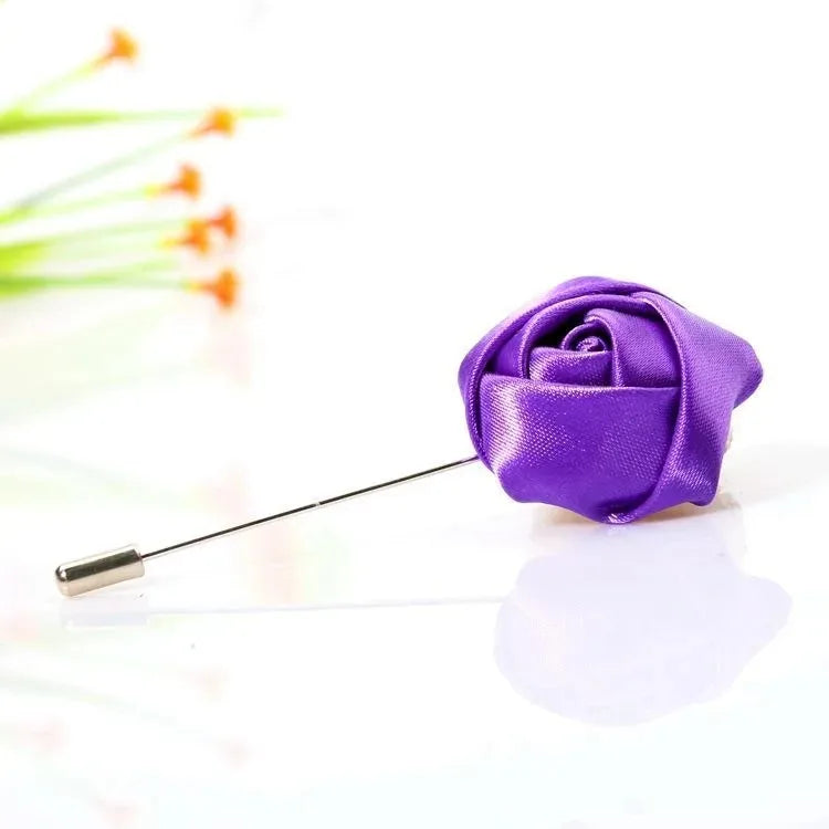 Men Boutonnieres for Wedding Groom Corsage Lapel Pins Ribbon Roses Flower Mensuit Buttonhole Brooch Marriage Accessories Zpaxo PURPLE