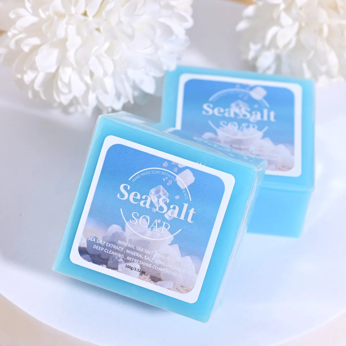 B+Hyaluronic Acid Sea Salt Deep Cleaning Handmade Soap For Cleansing And Bathing 100G Portable Travel Cleaning Soap Zpaxo