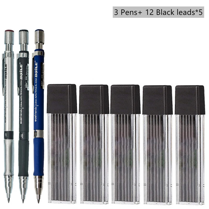 Mechanical Pencils 2B Automatic Black Lead Refills Art Drawing Pencil Zpaxo Black Pencil set E