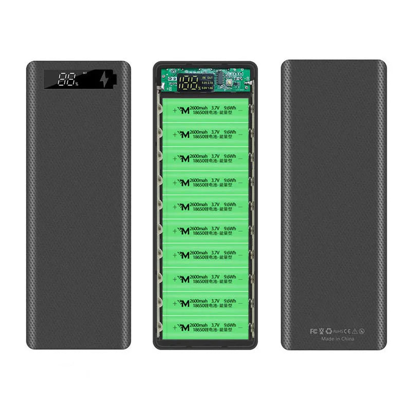 DIY Power Bank 10 slots 18650 Battery Holder Battery Box Micro Type C Dual USB Ports Mobile Phone Charger 18650 Powerbank Case Zpaxo