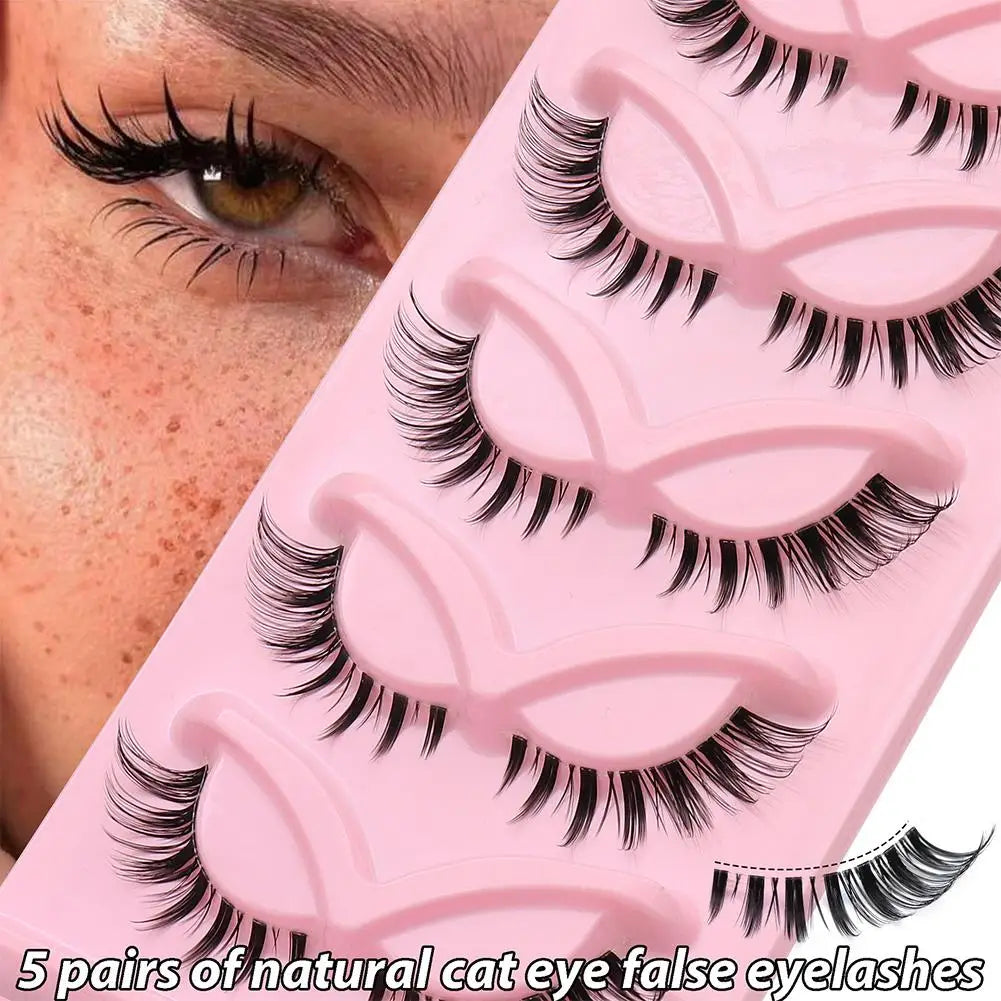 5Pairs Soft Natural Lashes Faux Mink Wispy Mink Eyelashes Extension Makeup Winged Fluffy Thick Lashes Cat Eye False Lashes Zpaxo