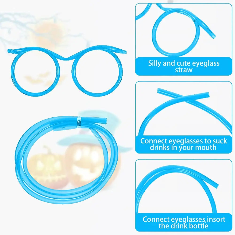 Glasses Funny Soft PVC Crazy Straws Beard Plastic Drinking Kids Party