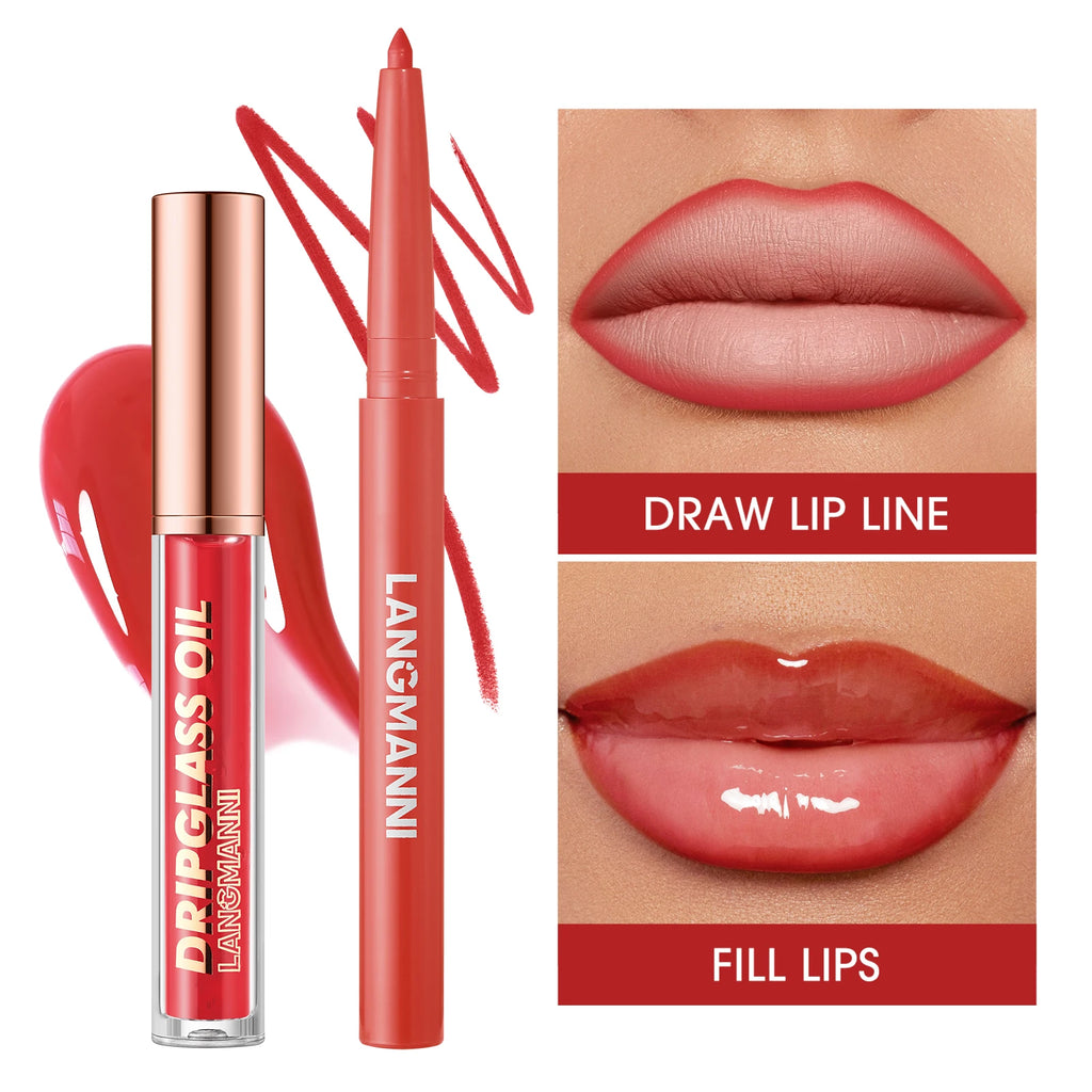 2-in-1 Lip Gloss Lipliner Durable Waterproof Non Staining Fading Zpaxo