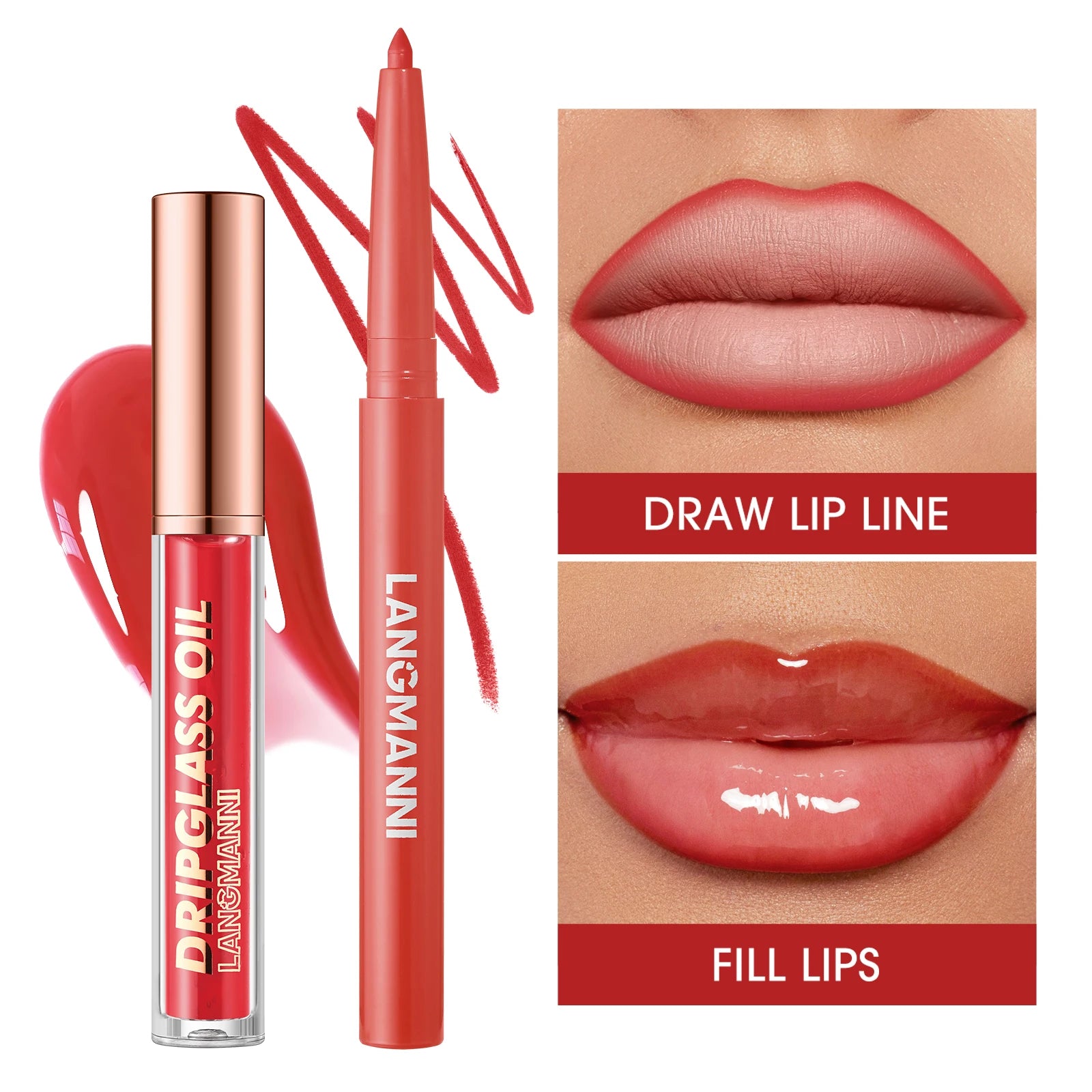 2-in-1 Lip Gloss Lipliner Durable Waterproof Non Staining Fading Zpaxo