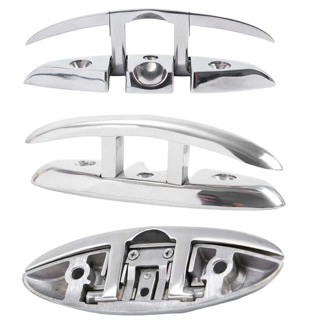 1PCS Stainless Steel 316 Flush Boat Cleats 5inch Marine Mooring Folding Cleat Yacht Sailboat Ships Floating Dock Cleat Accessory Zpaxo