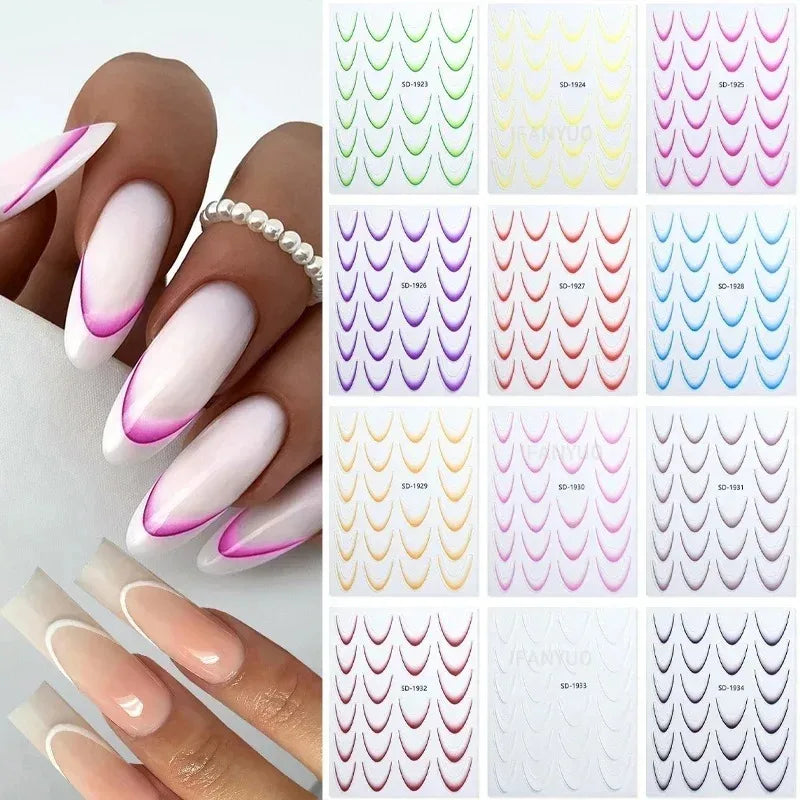 Gradient French Line Nail Art Stickers Self-adhesive Decals Design Zpaxo