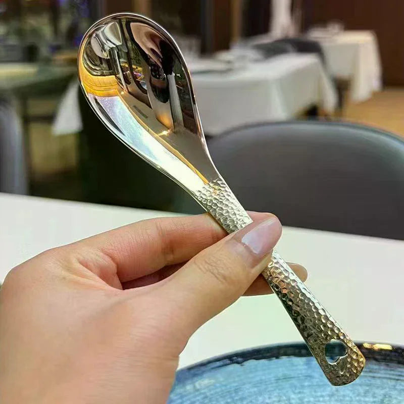 Stainless Steel Soup Spoon Silver Mirror Polished Flatware Rice Home Zpaxo