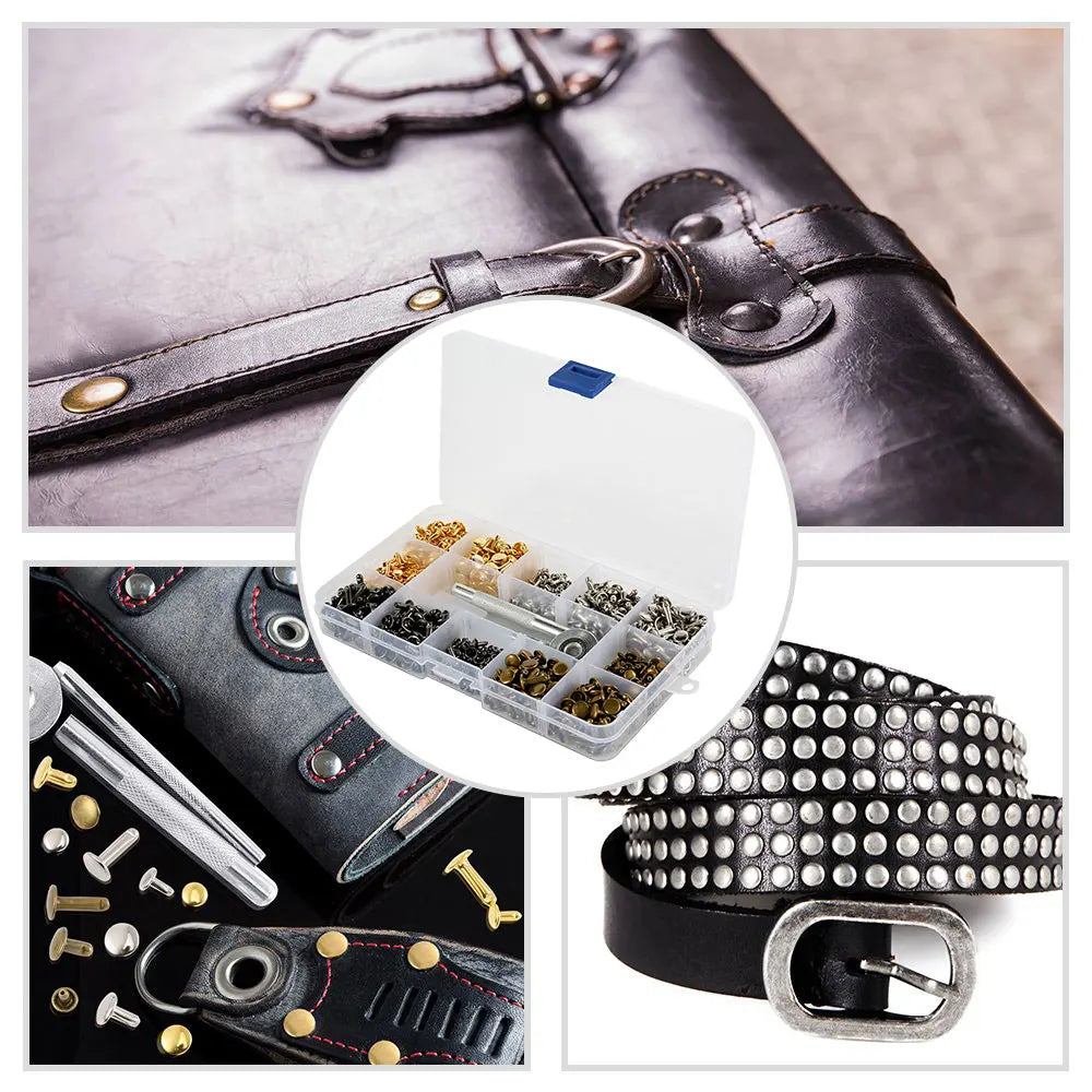 360PCS DIY Leather Craft Tool Suit Leather Rivets Double Cap Rivet With Punch Pliers For Belt Clothing Shoes Pet Collar Fixing Zpaxo