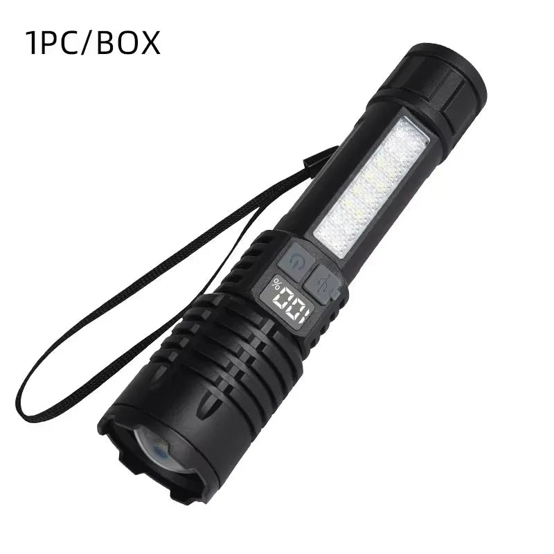 Power LED Flashlight Powerful TYPE-C Rechargeable COB Side Light Zpaxo black