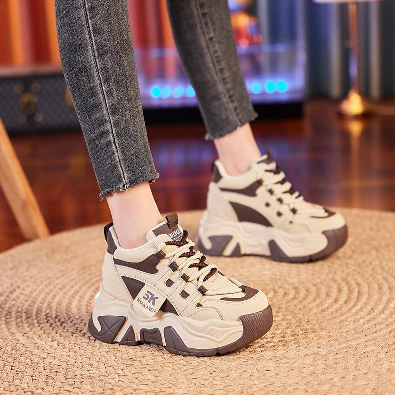 Preppy Dad Sneakers Hidden Height Increasing Chunky Platform Fleece Zpaxo