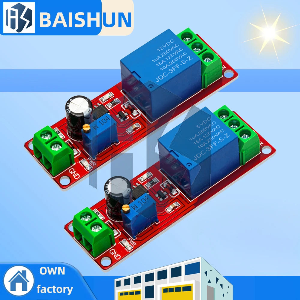NE555 Timer Delay Relay Module - Adjustable 0~10S Time Delay, DC 5V/12V Compatible, Precision Timing Control relay shield 0~10S Zpaxo