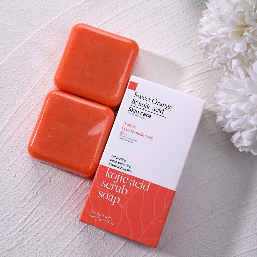 Kojic Acid Scrub Soap orange Fragrance Body Face Wash Nature Ingredient Papaya Floral Pattern Paper Style Bath Zpaxo