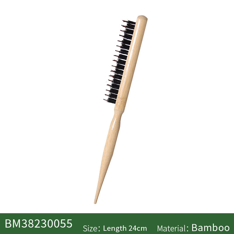 Custom Wood Fluffy Hair Comb Three Rows Boar Bristle Hair Brush Salon Teasing Slim Line Comb Extension Hairdressing Styling Tool Zpaxo natural color China Mainland
