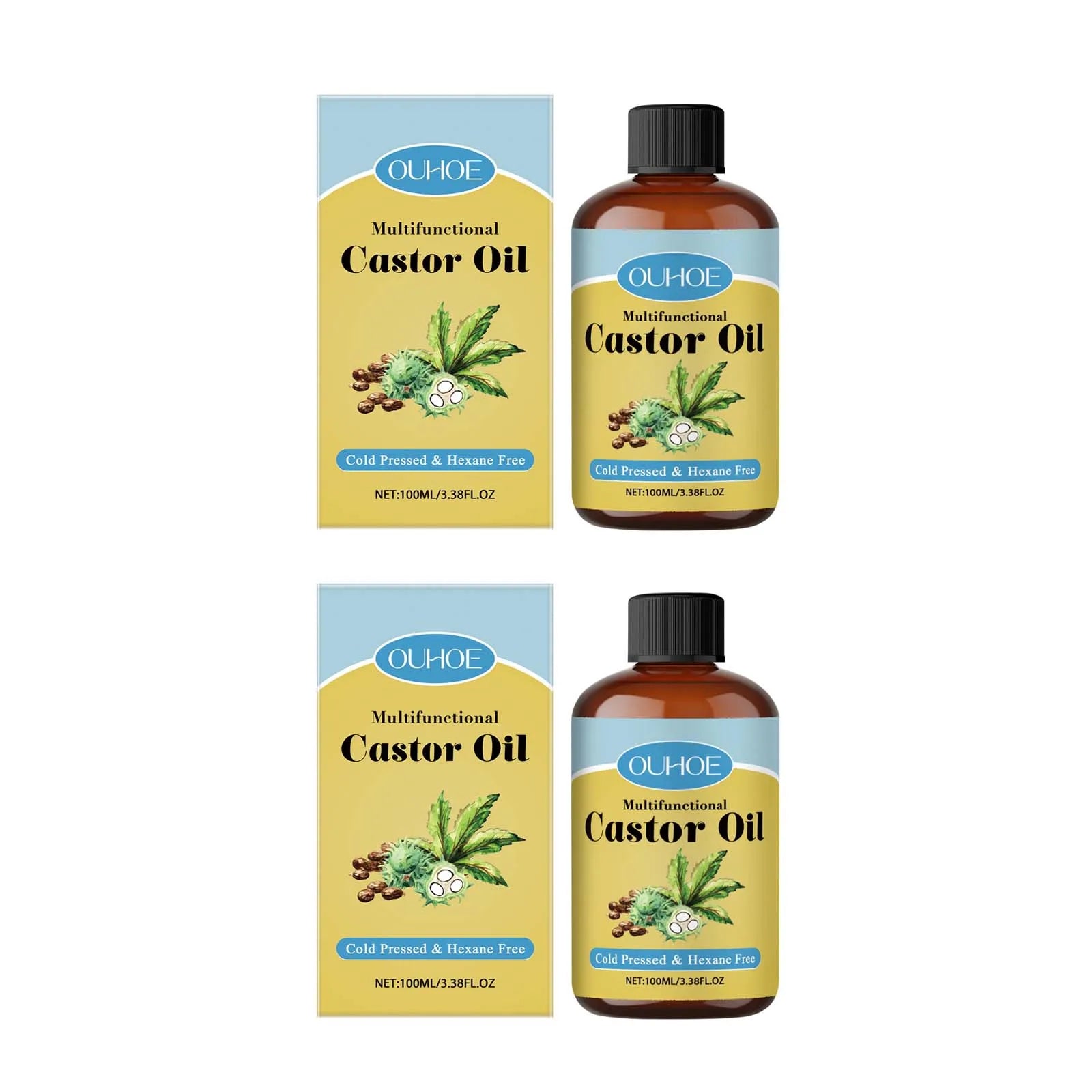 Organic Castor Oil for Hair, Eyebrows & Skin – 100ml Castor Essential Oil Zpaxo 2Pcs 100ml