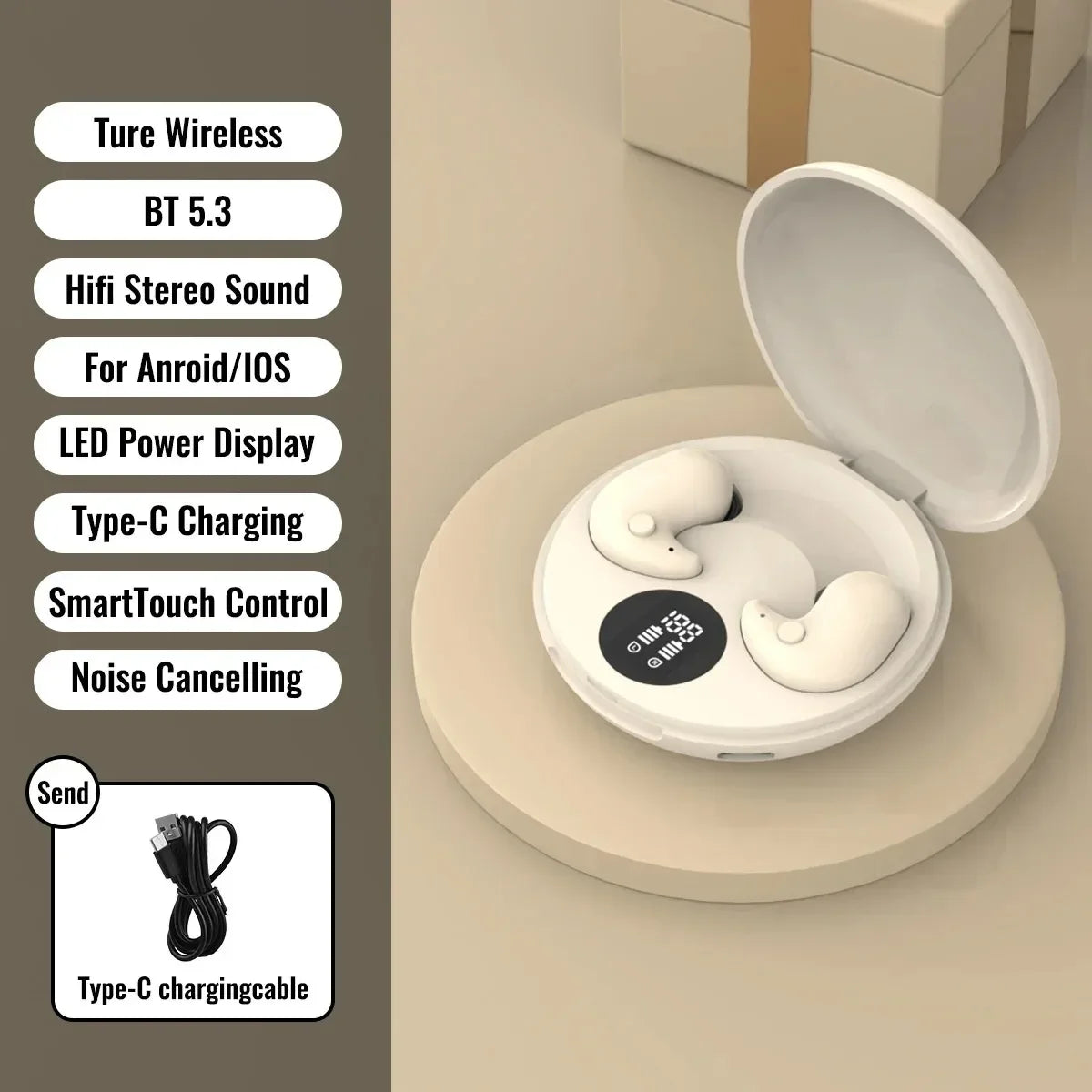 KEBIDUMEI Invisible Sleep Headphones Bluetooth 5 3 Mini Earbuds Side